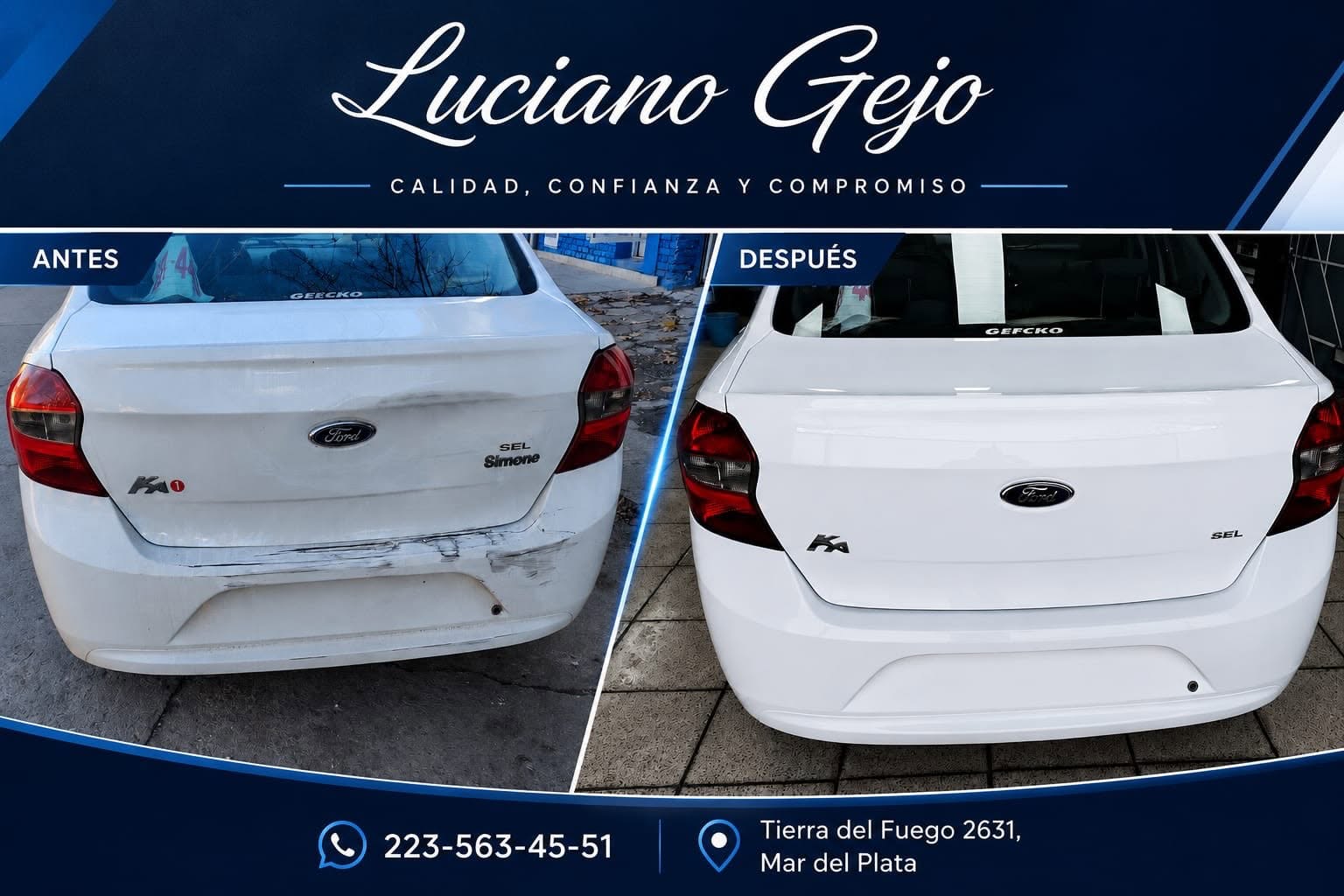Reparación de portón y paragolpe en Ford Ka - Grupo Gejo Mar del Plata
